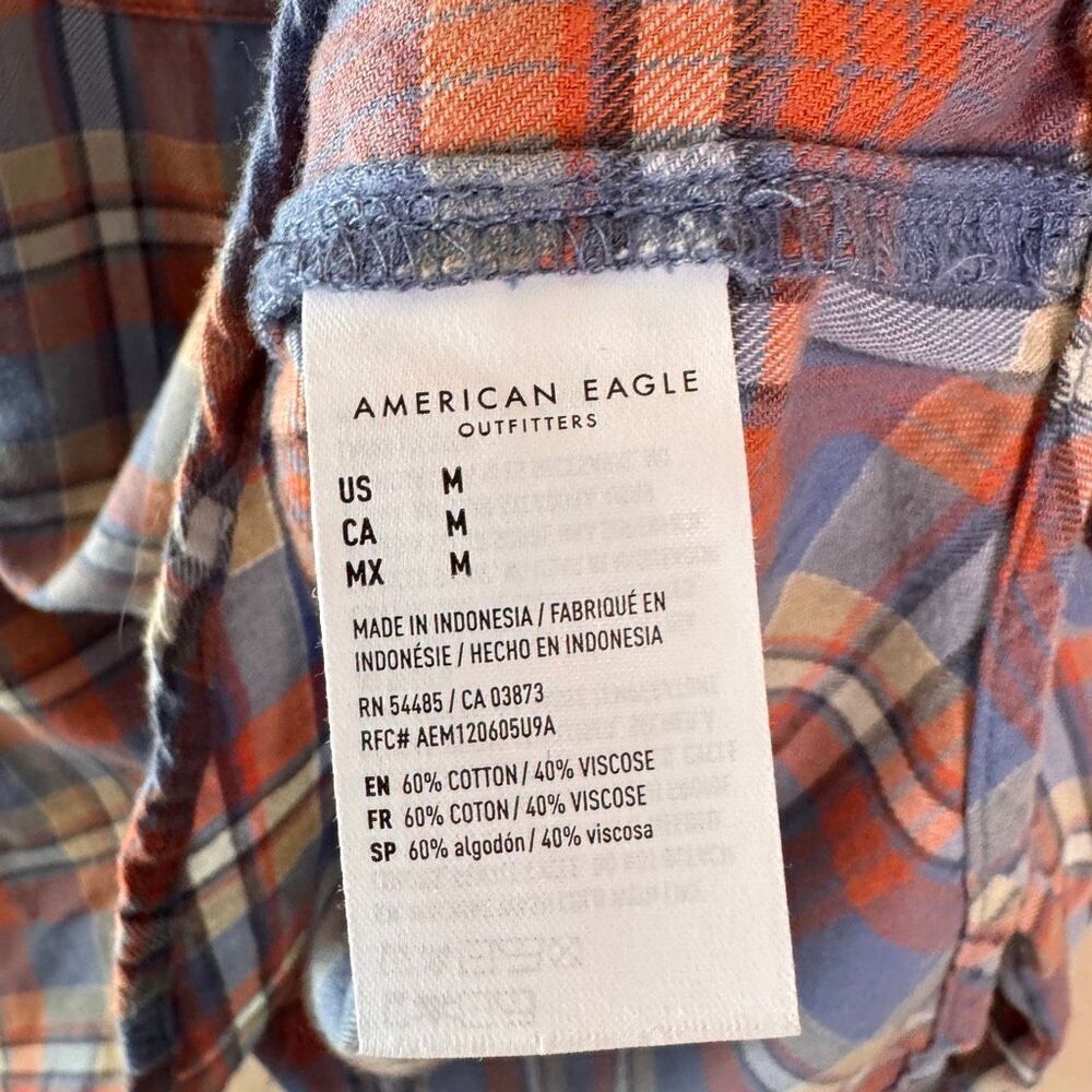 NWT American Eagle Popover Plaid Shirt Womens Medium Relaxed Oversized Blue - Picture 5 of 9